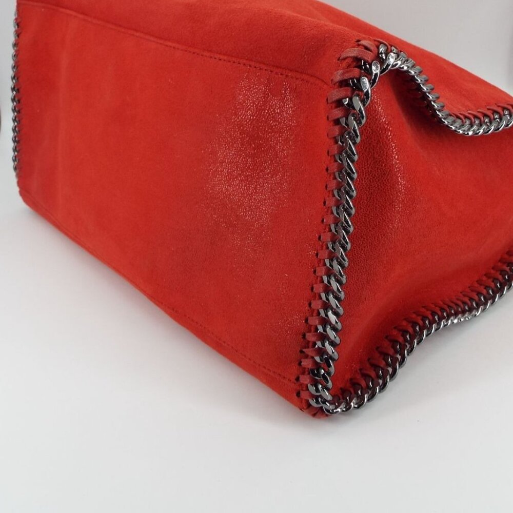 Stella McCartney Falabella Red Satchel Tote Bag Silver Tone Chain Trim Italy - Picture 8 of 14